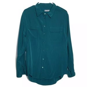 Equpiment Femme Large Silk Button Down Teal